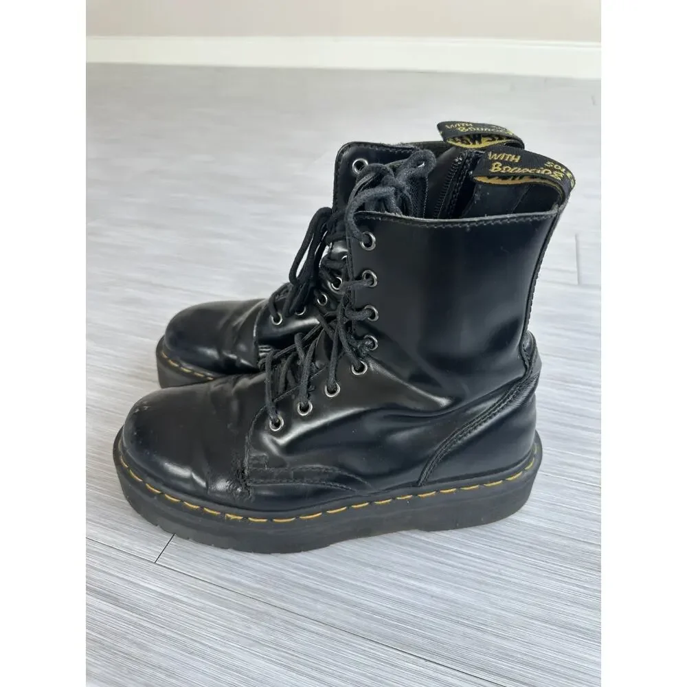 Dr. Martens Jadon Platform Black Polished Smooth Leather Boots Sz 9